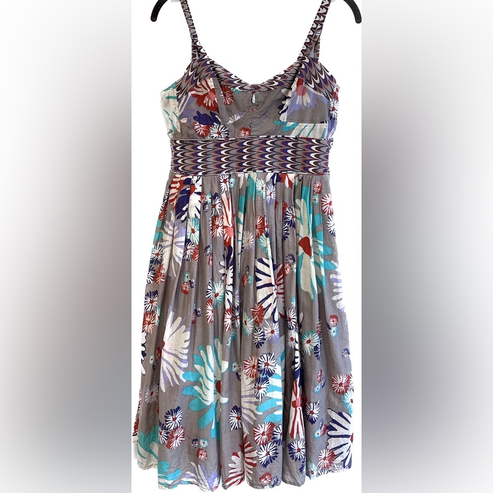 Aryeh Retro Fit and Flare Strappy Cotton Boho Floral Print Dress Medium